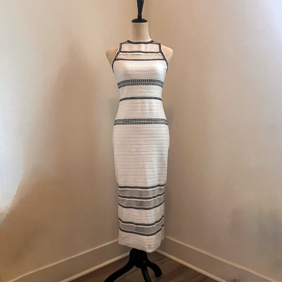 Textured Body Contour Midi Dress by Express - Size Small - Black & White Striped - Picture 7 of 12
